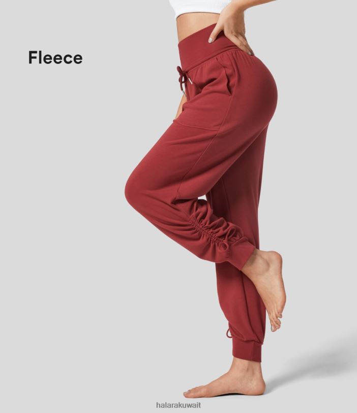 ملابس رياضية الفراولة الحمراء TDP4N42 نحيف Halara بنطال رياضي كاجوال من الصوف مدبب بخصر عالٍ وجيب جانبي مطوي وطول الكاحل