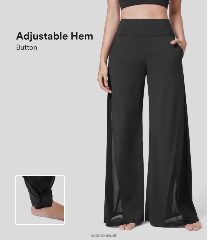 ملابس حذاء الصنبور TDP4N431 نحيف Halara بنطال عمل بجيب جانبي عالي الخصر وشبكة متباينة وحاشية بأزرار قابلة للتعديل