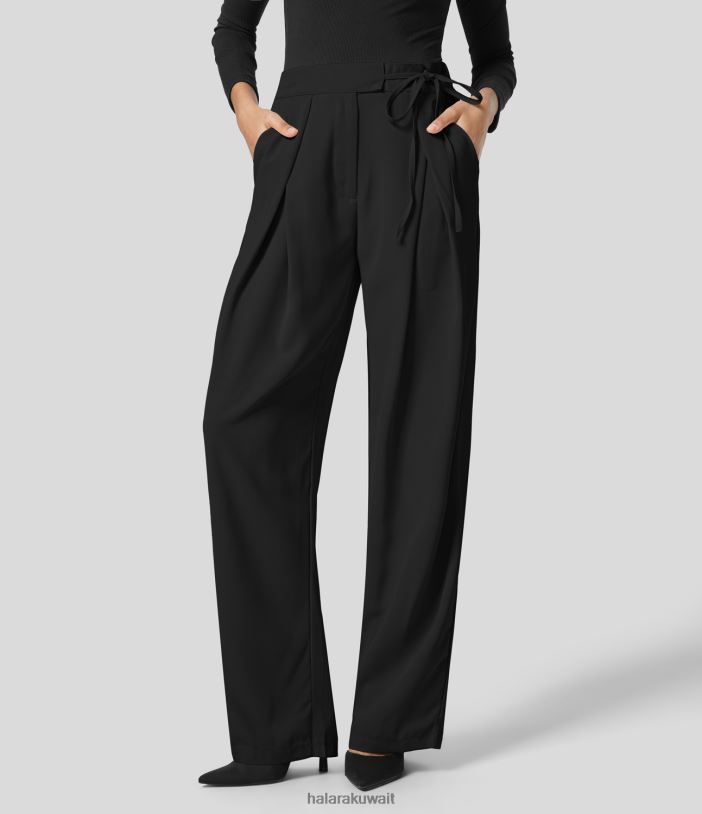 ملابس أسود TDP4N433 نحيف Halara بنطلون بدلة عمل بجيب جانبي وربطة عنق عالية الخصر