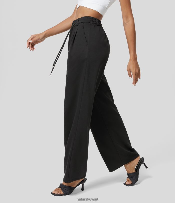 ملابس رياضية أسود TDP4N435 نحيف Halara بنطال رياضي قطني عالي الخصر برباط وأزرار مطوية وجيب جانبي وساق مستقيمة للعمل