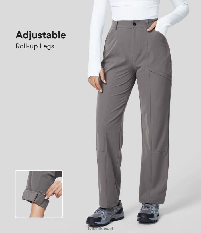 ملابس أمام العاصفة TDP4N437 نحيف Halara بنطال عمل ذو جيوب جانبية عالية الخصر وأزرار كبس قابلة للتعديل وأرجل قابلة للطي