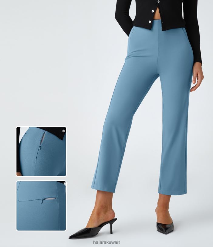 ملابس أزرق فاتح TDP4N441 نحيف Halara بنطلون عمل ذو جيوب عالية الخصر وسحّاب وساق مستقيمة