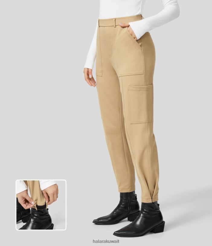 ملابس تاوس رمادي داكن TDP4N442 نحيف Halara بنطال عمل بخصر عالٍ وجيوب متعددة وحاشية قابلة للتعديل