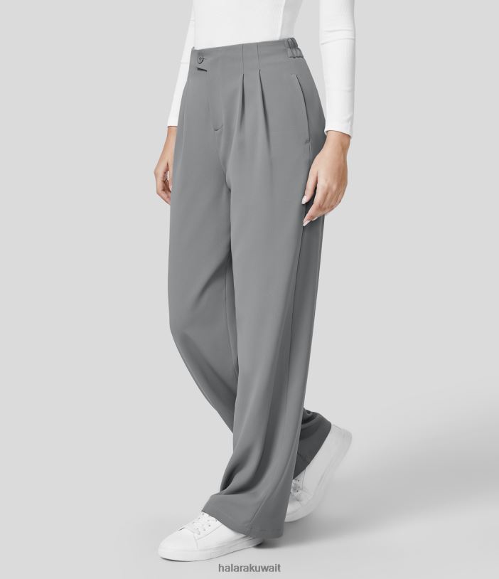 ملابس إبداعي TDP4N443 نحيف Halara سروال عمل عالي الخصر وزر وسحاب وجيب جانبي مطوي وأرجل مستقيمة