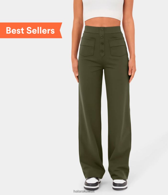 ملابس ليلة الغابة TDP4N444 نحيف Halara سروال عالي الخصر وجيوب متعددة وساق مستقيمة