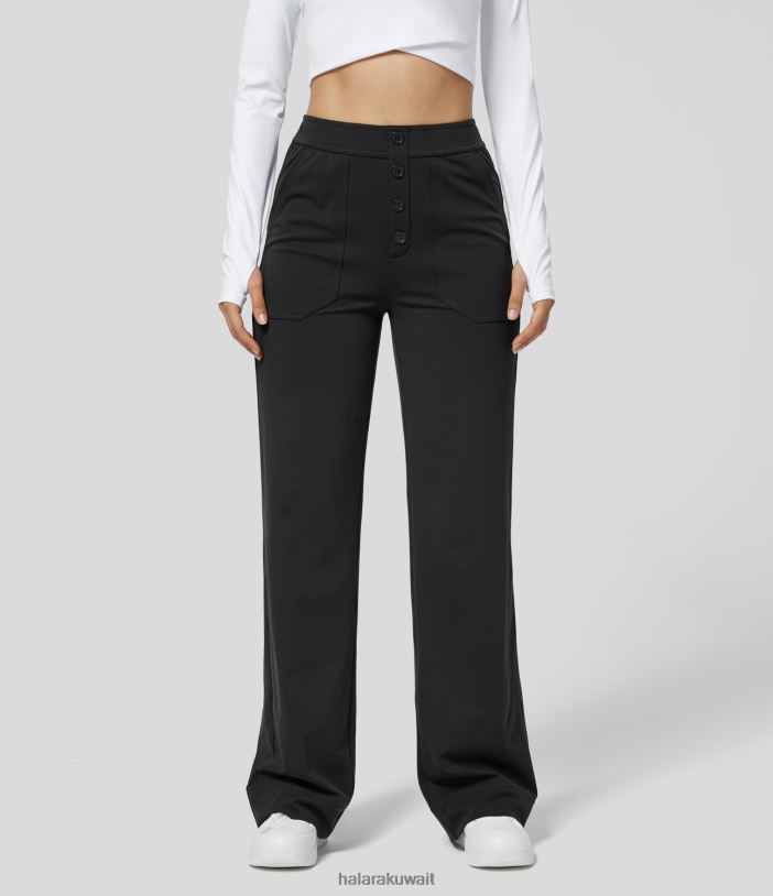 ملابس أسود TDP4N454 نحيف Halara سروال عالي الخصر وجيوب متعددة وساق مستقيمة
