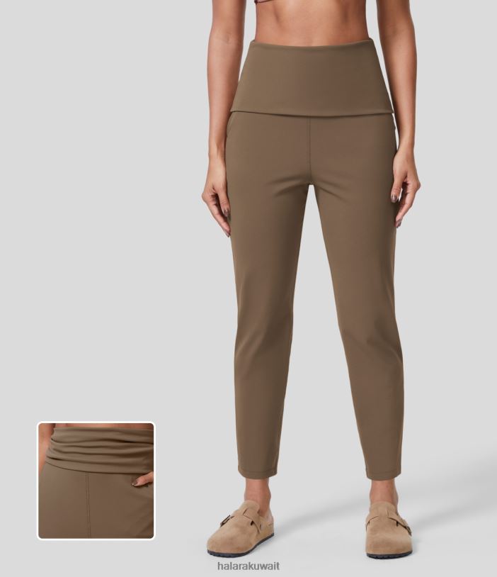ملابس رياضية بني محمر TDP4N456 نحيف Halara Softlyzero Eco بنطلون يوجا عالي الخصر قابل للطي وجيب جانبي مكشكش