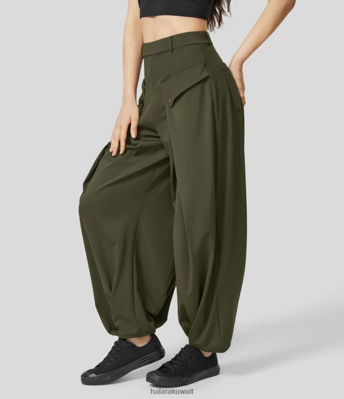 ملابس الصنوبر الأخضر الوحيد TDP4N464 نحيف Halara Softlyzero Eco بنطال فانوس كاجوال بخصر عالٍ وجيوب متعددة