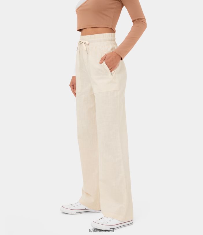 ملابس ثلج الفانيليا TDP4N470 نحيف Halara بنطال قطني كاجوال بخصر عالٍ وجيب بسحاب جانبي وساق واسعة