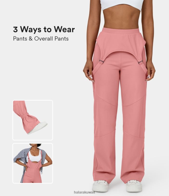 ملابس الحلوى الوردية TDP4N471 نحيف Halara سراويل كاجوال ذات خصر عالٍ وحزام قابل للإزالة والتعديل وجيب خلفي بشكل عام بأرجل مستقيمة
