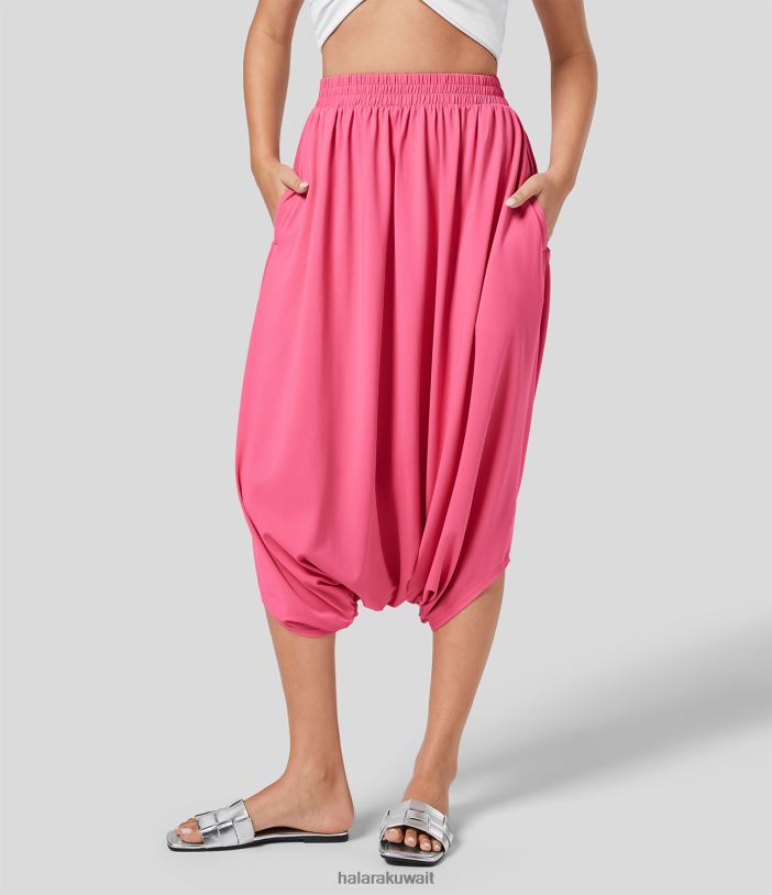 ملابس رياضية وردة الكاميليا TDP4N477 نحيف Halara بنطال منتجع كابري عالي الخصر وجيب جانبي مطوي ومنفرج