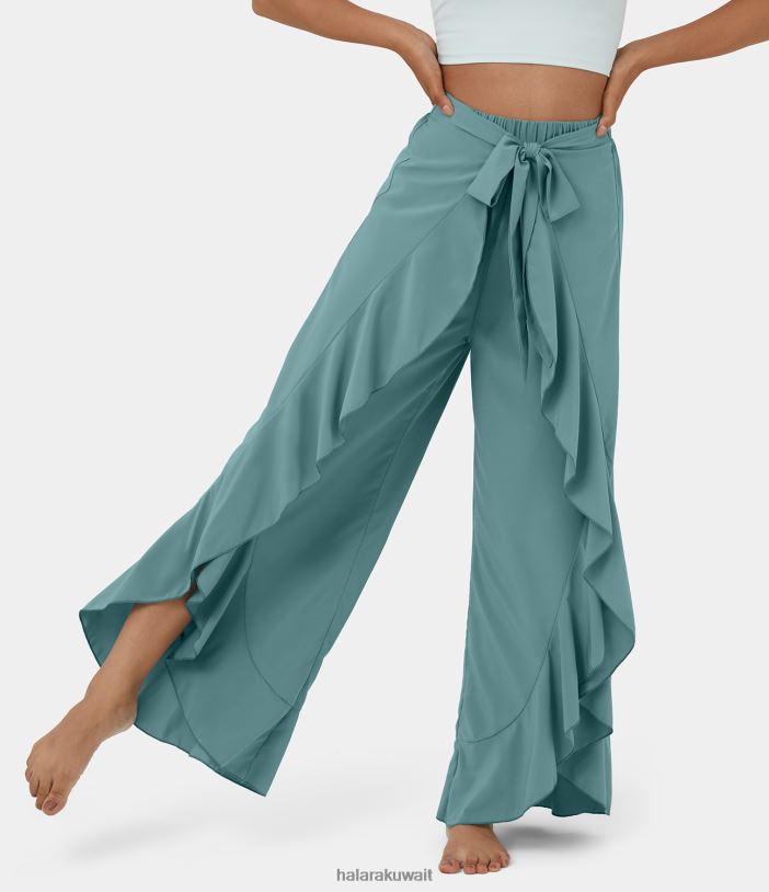 ملابس رياضية الأزرق المعدني TDP4N479 نحيف Halara بنطال رقص واسع الخصر وربطة عنق أمامية مكشكشة وسريع الجفاف