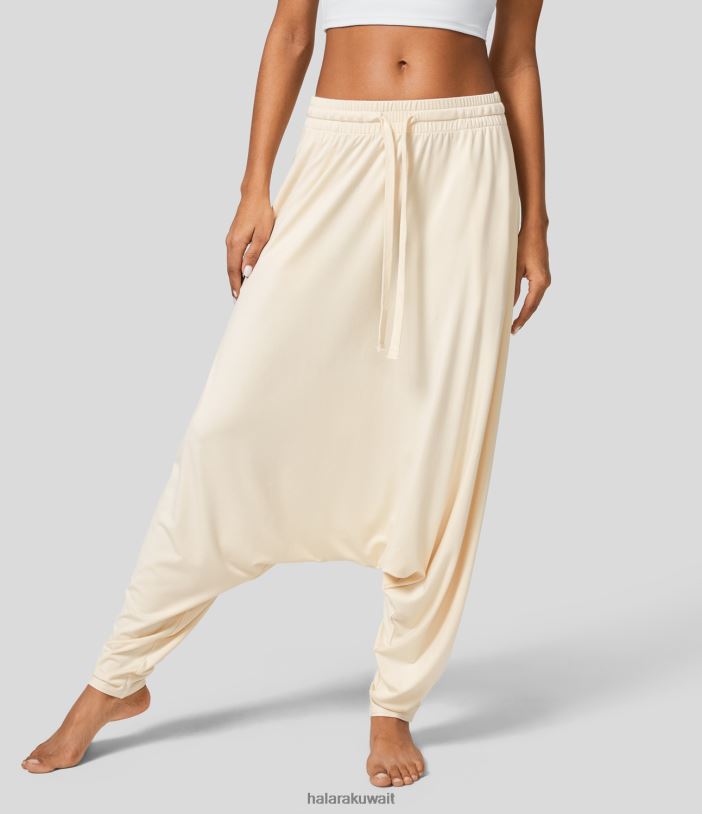 ملابس رياضية الأبيض العتيقة TDP4N481 نحيف Halara سروال يوجا حريم بجيب جانبي برباط منخفض الارتفاع