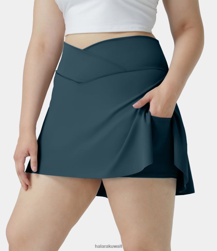 قيعان الحبر الأخضر TDP4N504 نحيف Halara تنورة Softlyzero Airy Crossover اليومية ذات الجيب الجانبي 2 في 1 بلمسة رائعة للتنس بالإضافة إلى تنورة مقاس كبير - شفافة