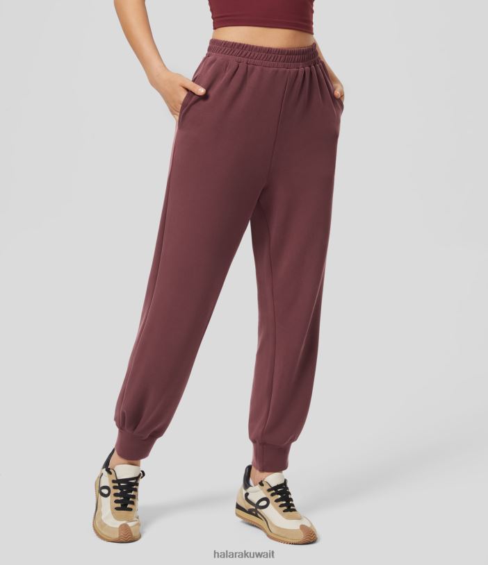 ملابس رياضية أحمر دماء الثور TDP4N50 نحيف Halara بنطال رياضي كاجوال بخصر عالٍ وجيب جانبي مطوي