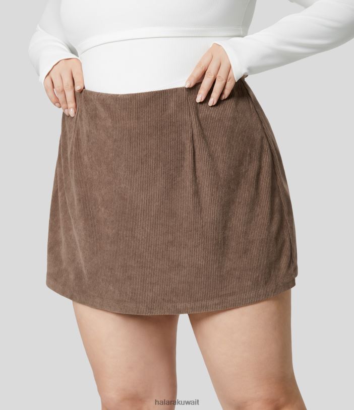قيعان بني كاكاو TDP4N513 نحيف Halara تنورة عالية الخصر بسحاب غير مرئي 2 في 1 A Line سروال قصير كاجوال بمقاس كبير