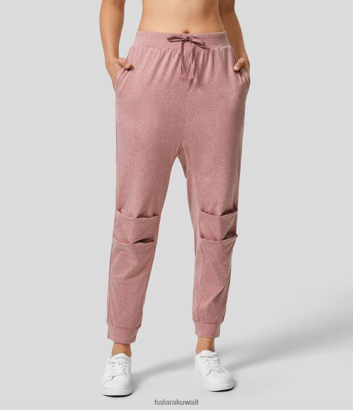 ملابس رياضية بيجونيا مرقش TDP4N51 نحيف Halara بنطال يوغا متوسط ​​الارتفاع برباط وجيب جانبي مكشكش