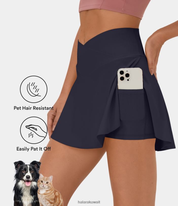 ملابس رياضية فكرة TDP4N523 نحيف Halara تنورة أنشطة باتيتوف فلو مقاومة لشعر الحيوانات الأليفة وجيب جانبي متقاطع 2 في 1 - شفافة