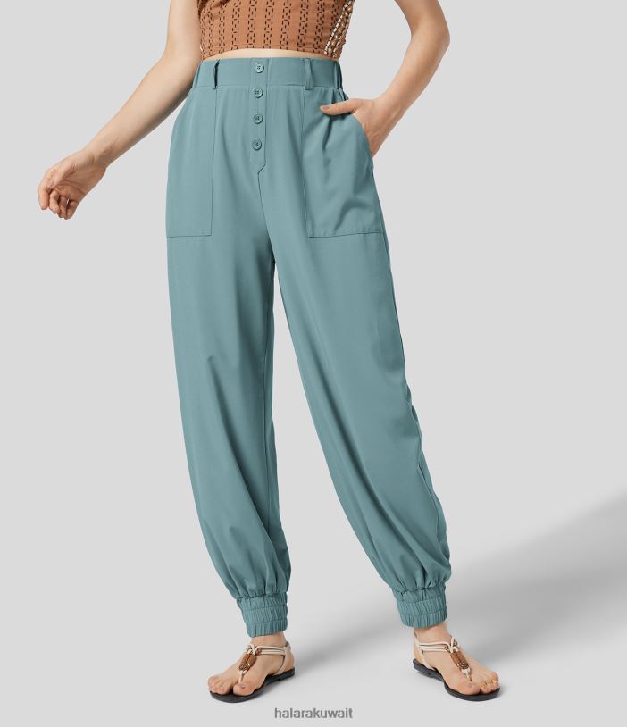 ملابس الحجر الأزرق TDP4N52 نحيف Halara بنطال رياضي بخصر عالٍ وجيب جانبي وجيب جانبي سريع الجفاف