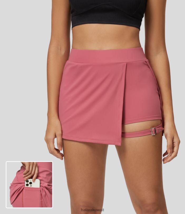 ملابس بيجونيا روج TDP4N544 نحيف Halara تنورة Softlyzero عالية الخصر 2 في 1 بجيب جانبي قابل للتعديل وإبزيم Bodycon كاجوال