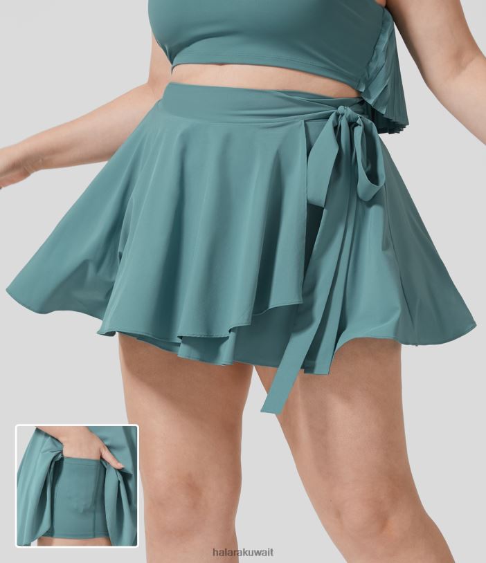 ملابس رياضية الأزرق المعدني TDP4N546 نحيف Halara تنورة جانبية عالية الخصر وربطة عنق 2 في 1 وجيب جانبي متدرج صغير الحجم وسريع الجفاف كاجوال مقاس كبير