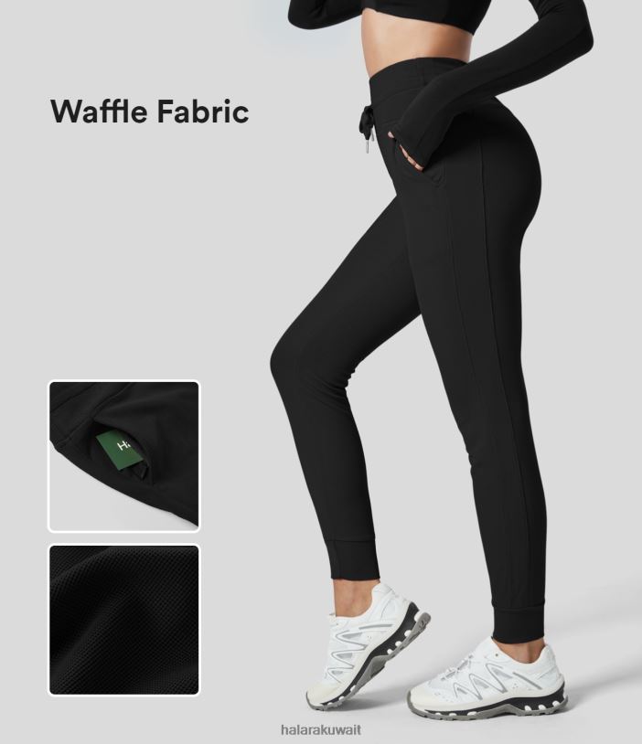 ملابس رياضية أسود TDP4N55 نحيف Halara بنطلون يوجا عالي الخصر برباط وجيب جانبي بطول كامل