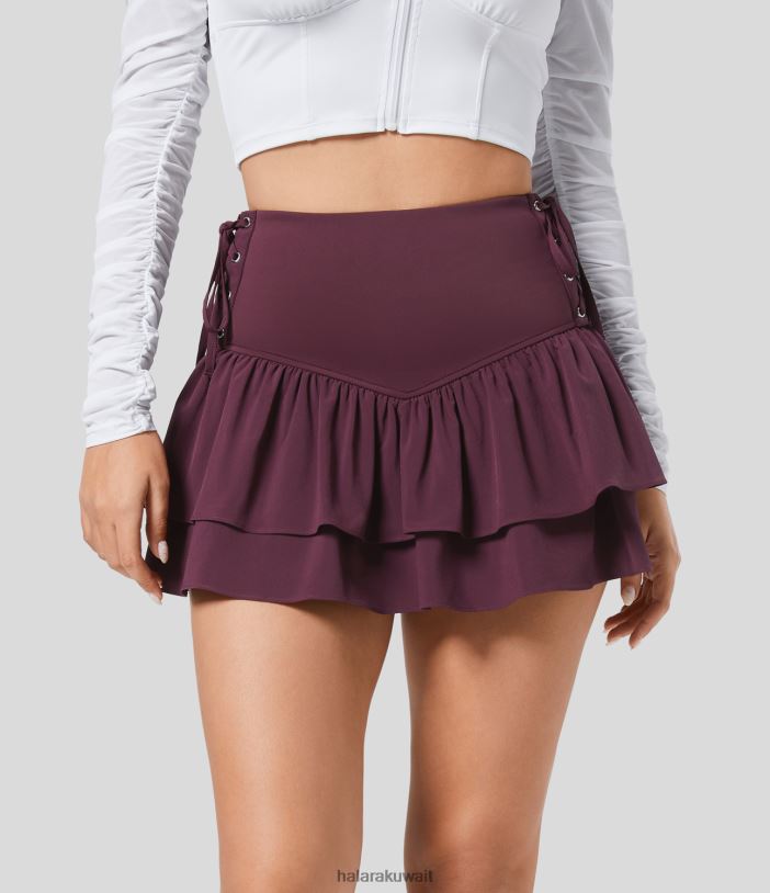 ملابس رياضية قطيفة TDP4N566 نحيف Halara تنورة يوجا عالية الخصر وأربطة وكشكشة وجيب جانبي 2 في 1 وجيب جانبي صغير سريع الجفاف