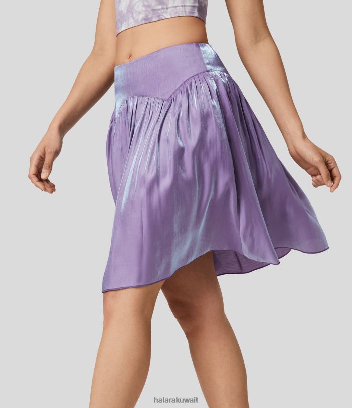 ملابس افتتان TDP4N567 نحيف Halara تنورة غير رسمية مطوية متوسطة الارتفاع وسحاب جانبي وجيب جانبي لامع