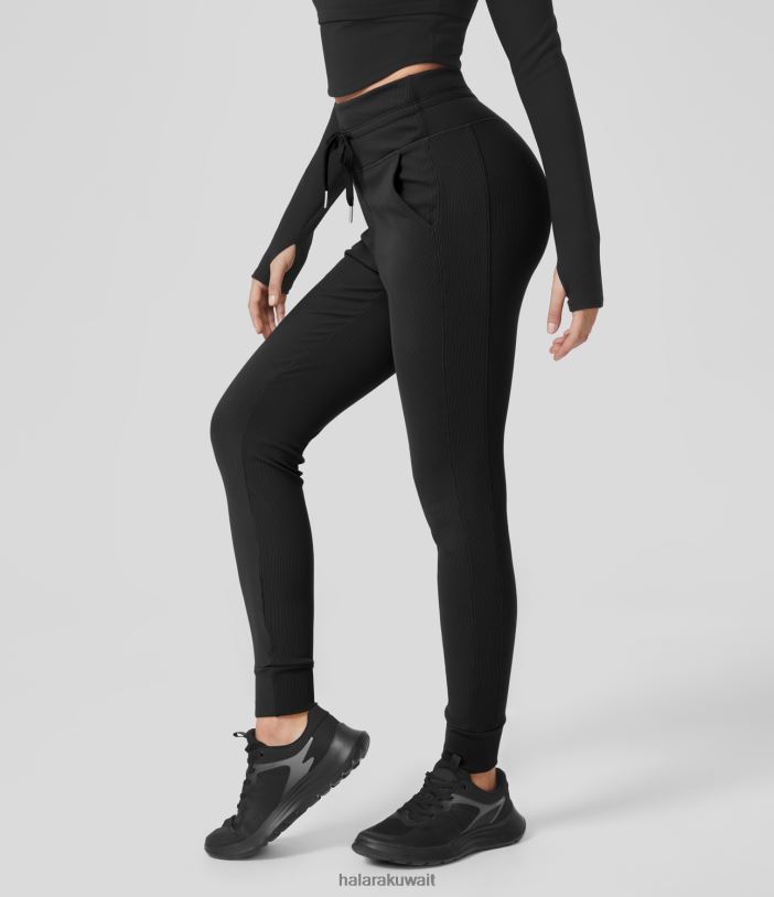 ملابس أسود TDP4N57 نحيف Halara بنطال رياضي كاجوال سادة بخصر عالٍ ومضلع من Softlyzero وجيب جانبي