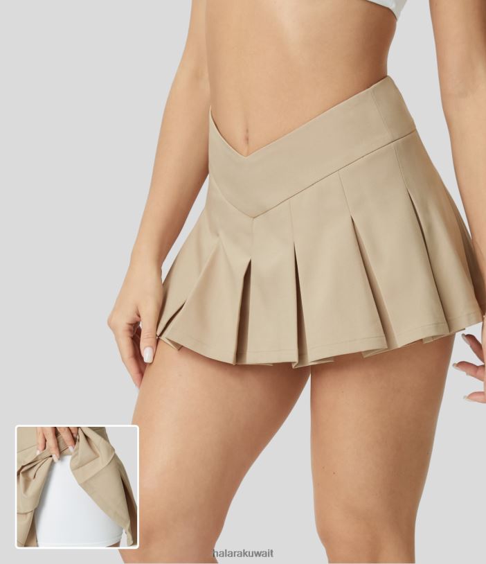 ملابس حصاة TDP4N599 نحيف Halara تنورة كاجوال صغيرة بحزام خصر متوسط ​​الارتفاع وسحاب غير مرئي 2 في 1 مطوية على شكل حرف V
