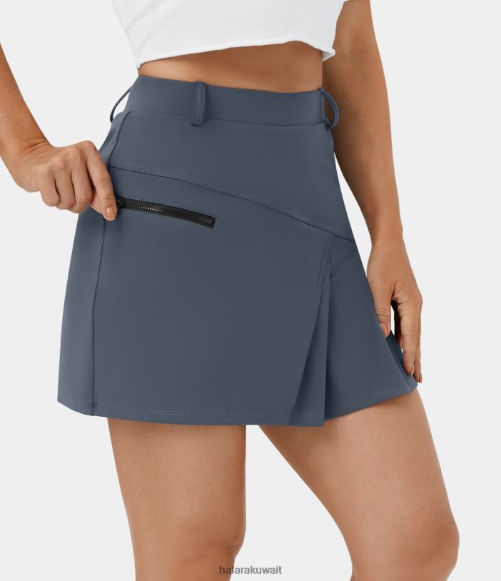 ملابس رياضية ليلة البحر الأزرق TDP4N607 نحيف Halara تنورة جولف مطوية بجيب جانبي 2 في 1 عالية الخصر