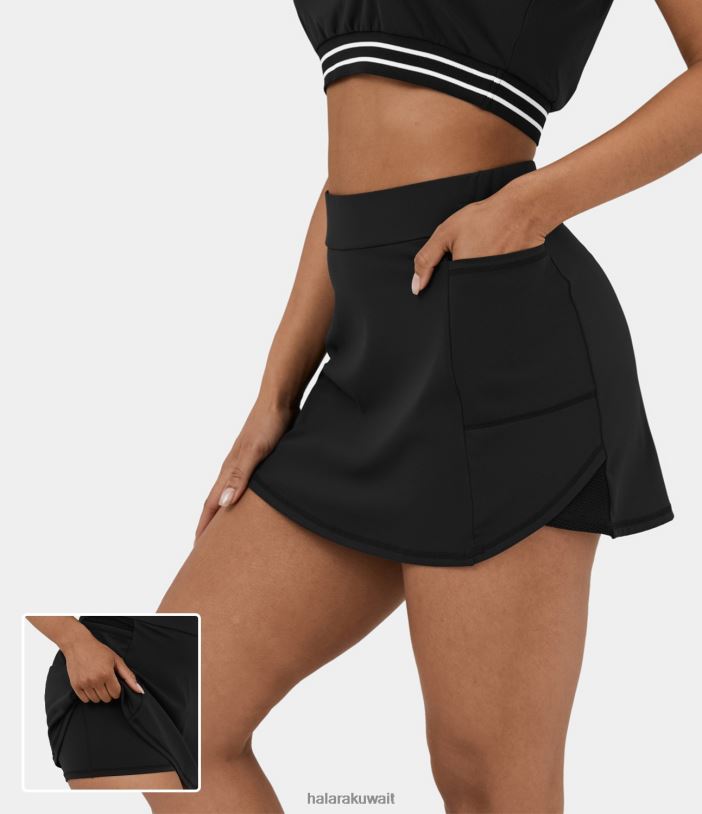 ملابس رياضية أسود TDP4N614 نحيف Halara تنورة Softlyzero Airy عالية الخصر وجيب جانبي شبكي متباين وحاشية منحنية 2 في 1 تنورة كاجوال صغيرة ذات ملمس رائع