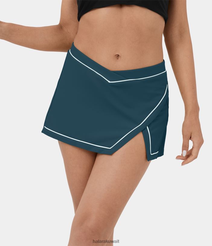 ملابس رياضية الحبر الأخضر TDP4N615 نحيف Halara تنورة رقص Softlyzero Airy منخفضة الارتفاع وحزام خصر على شكل حرف V وزخرفة متباينة 2 في 1 مقسمة صغيرة ذات ملمس رائع