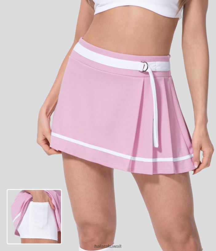 ملابس رياضية أرجواني حلو TDP4N616 نحيف Halara تنورة متوسطة الارتفاع من القطن ذات ثنيات 2 في 1 وجيب جانبي على شكل حرف A من القطن