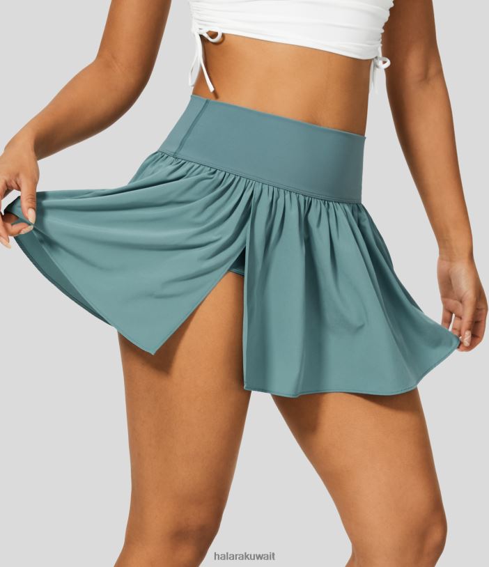 ملابس الأزرق المعدني TDP4N617 نحيف Halara تنورة كاجوال صغيرة ذات خصر عالٍ ومطويات 2 في 1 سريعة الجفاف