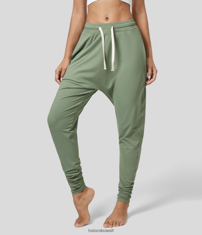 ملابس رياضية العشب أخضر فاتح TDP4N61 نحيف Halara بنطال رياضي كاجوال برباط متوسط ​​الارتفاع وجيب جانبي
