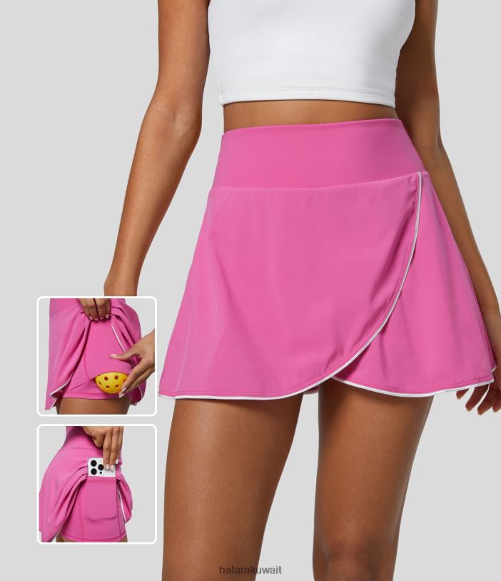 ملابس رياضية فيدورا أحمر أرجواني TDP4N622 نحيف Halara تنورة كرة البيسبول الصغيرة ذات الخصر العالي والألوان المتباينة ملفوفة بجيب جانبي 2 في 1 سريعة الجفاف