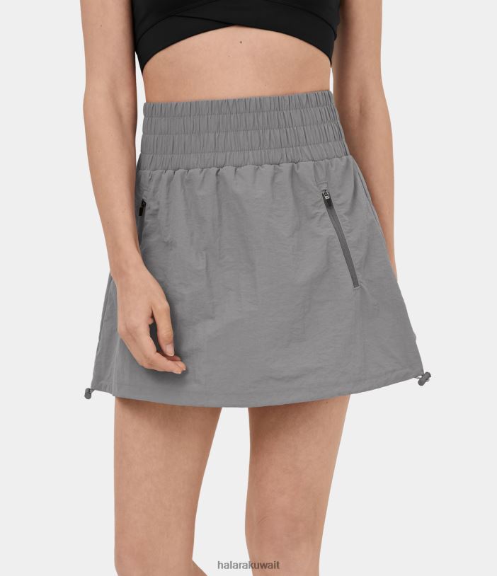 ملابس رياضية الطقس الرطب TDP4N629 نحيف Halara تنورة كاجوال صغيرة بخصر عالٍ وجيب بسحاب جانبي وحاشية برباط 2 في 1
