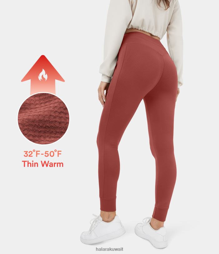 ملابس رياضية مارسالا TDP4N62 نحيف Halara بنطال رياضي ثلاثي الأبعاد برباط عالي الخصر وجيب جانبي من الصوف العادي بطول كامل