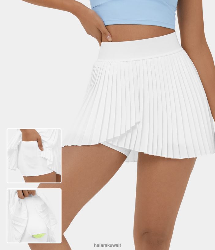 ملابس رياضية أبيض TDP4N630 نحيف Halara تنورة تنس عالية الخصر 2 في 1 بجيب جانبي مطوية وسريعة الجفاف