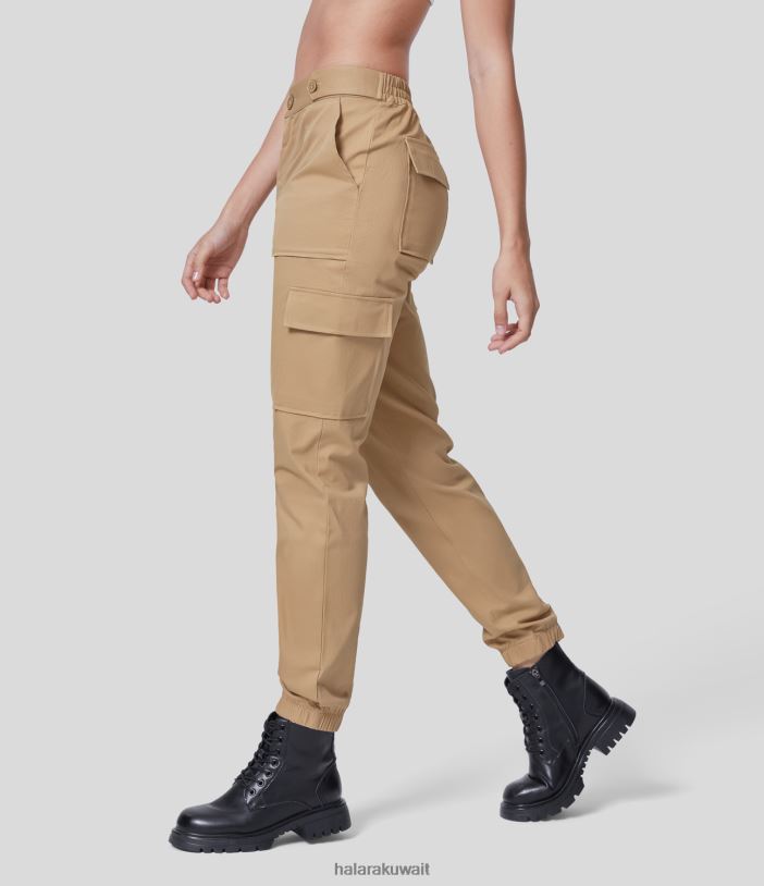 ملابس لاتيه TDP4N65 نحيف Halara بنطلون رياضي قطني كاجوال بسحاب وزر متوسط ​​الارتفاع وجيوب متعددة