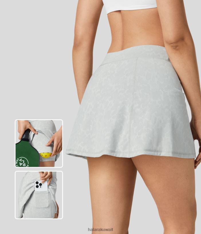 ملابس رياضية صبغة ربطة عنق باللون الرمادي السماوي TDP4N661 نحيف Halara تنورة متوسطة الارتفاع 2 في 1 بجيب جانبي مموه من قماش الجاكار الملمس الرائع