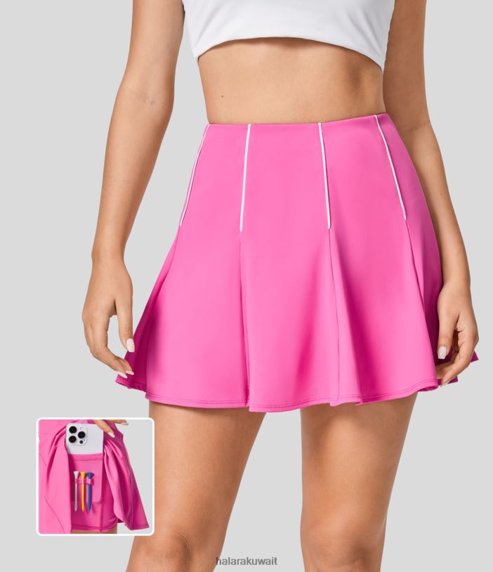 ملابس رياضية مسحوق وردي رائع TDP4N665 نحيف Halara جيب جانبي عالي الخصر 2 في 1، تنورة جولف صغيرة سريعة الجفاف، جيب تي شيرت للجولف