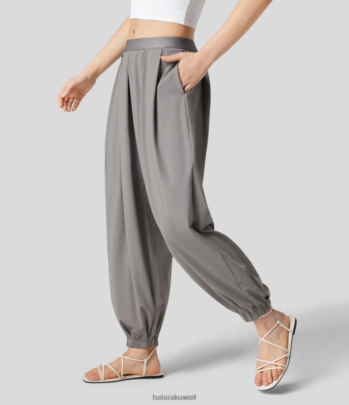 ملابس رياضية برج الكنيسة الرمادي TDP4N66 نحيف Halara بنطال رياضي مريح بجيب جانبي متوسط ​​الارتفاع ومطوي