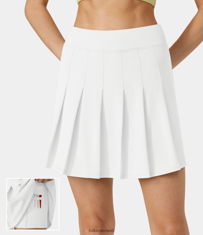 ملابس رياضية أبيض TDP4N673 نحيف Halara جيب عالي الخصر 2 في 1، تنورة جولف صغيرة مطوية، جيب تي شيرت للجولف