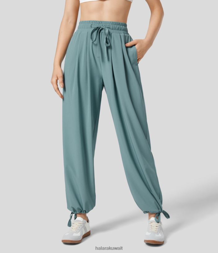 ملابس الحجر الأزرق TDP4N67 نحيف Halara بنطال رياضي كاجوال بخصر عالٍ وجيب جانبي برباط وسريع الجفاف