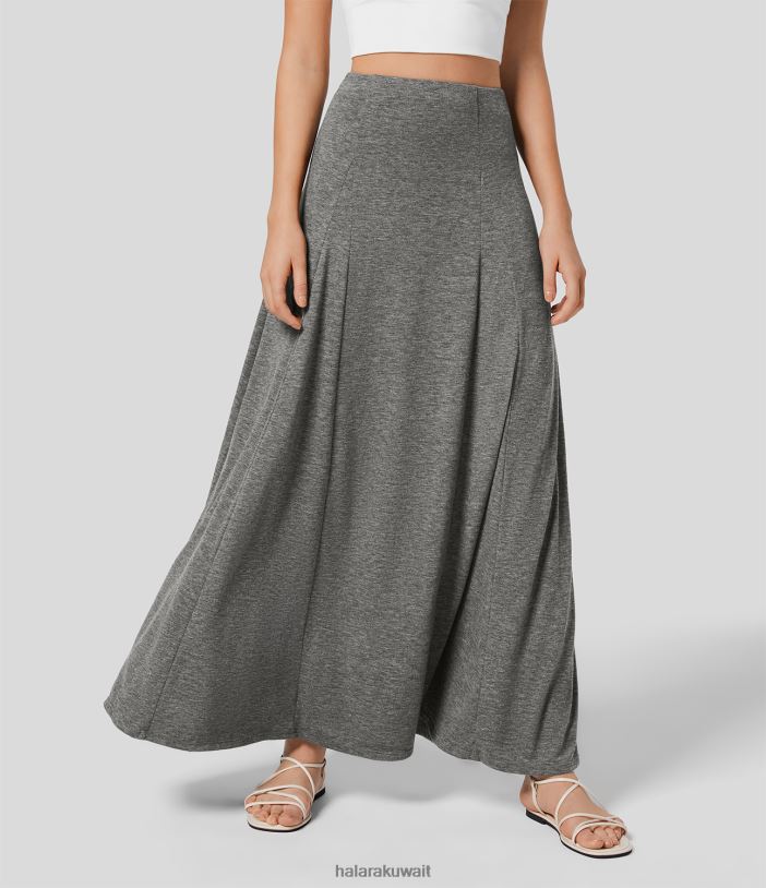 ملابس دارل رمادي غزل الأزهار TDP4N696 نحيف Halara تنورة ماكسي بسحاب جانبي عالي الخصر كاجوال مضيئة
