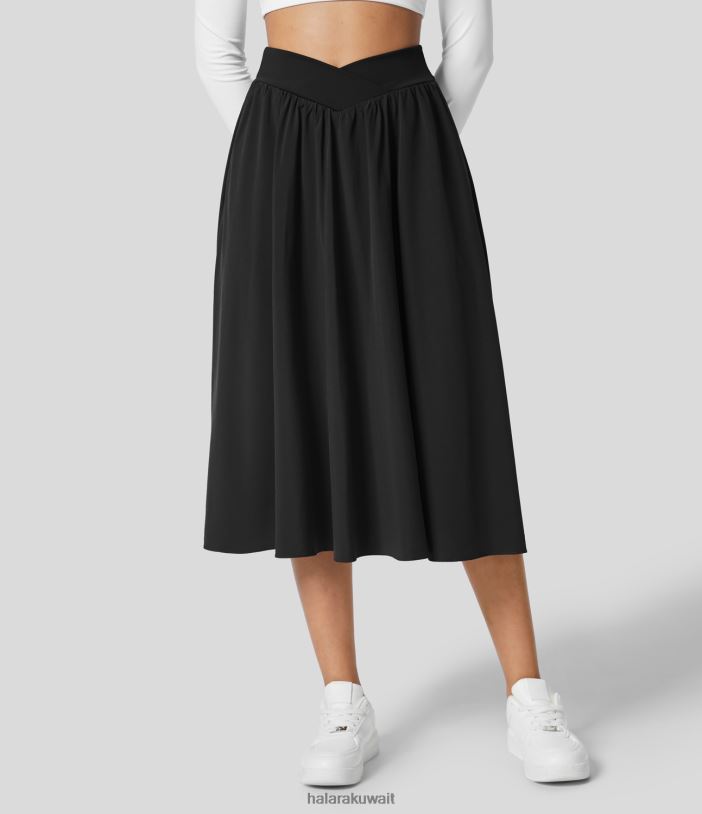 ملابس أسود TDP4N719 نحيف Halara تنورة متقاطعة عالية الخصر وجيب جانبي 2 في 1 متوسطة الطول سريعة الجفاف كاجوال مضيئة