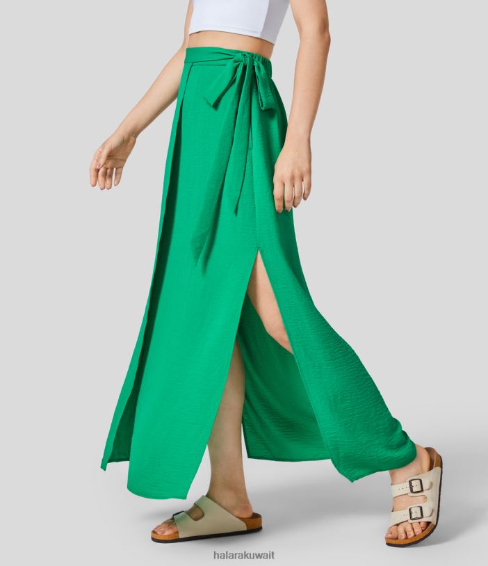 ملابس بلارني TDP4N726 نحيف Halara تنورة ماكسي كاجوال واسعة الخصر ملفوفة وجيب جانبي مقسمة