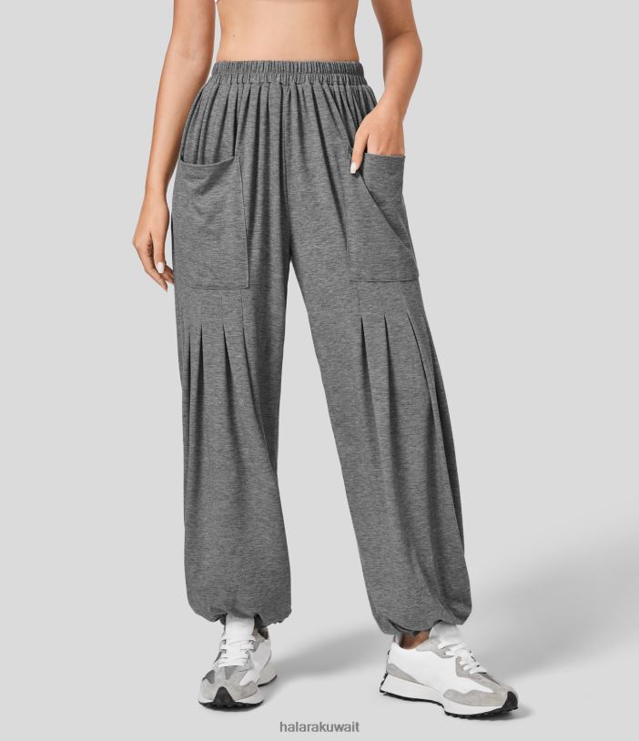 ملابس دارل رمادي غزل الأزهار TDP4N72 نحيف Halara بنطلون رياضي كاجوال مريح ومطوي وجيب أمامي عالي الخصر